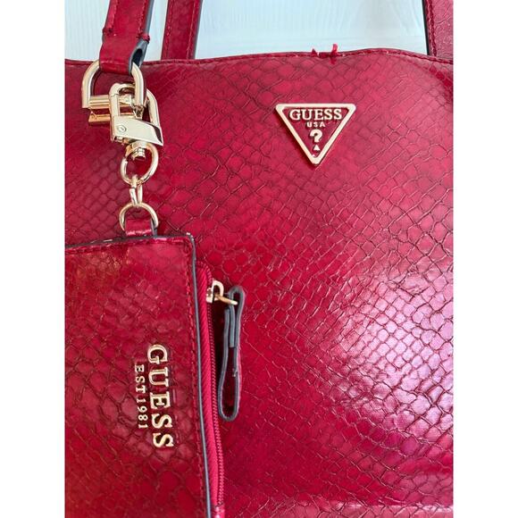 Guess Red Snake Print Tote Bag with Matching Wallet and Pouch Y2K - Picture 3 of 8